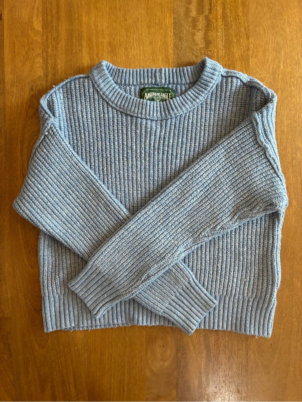 American Eagle Outfitters Dusty Blue Ribbed Crewneck Sweater